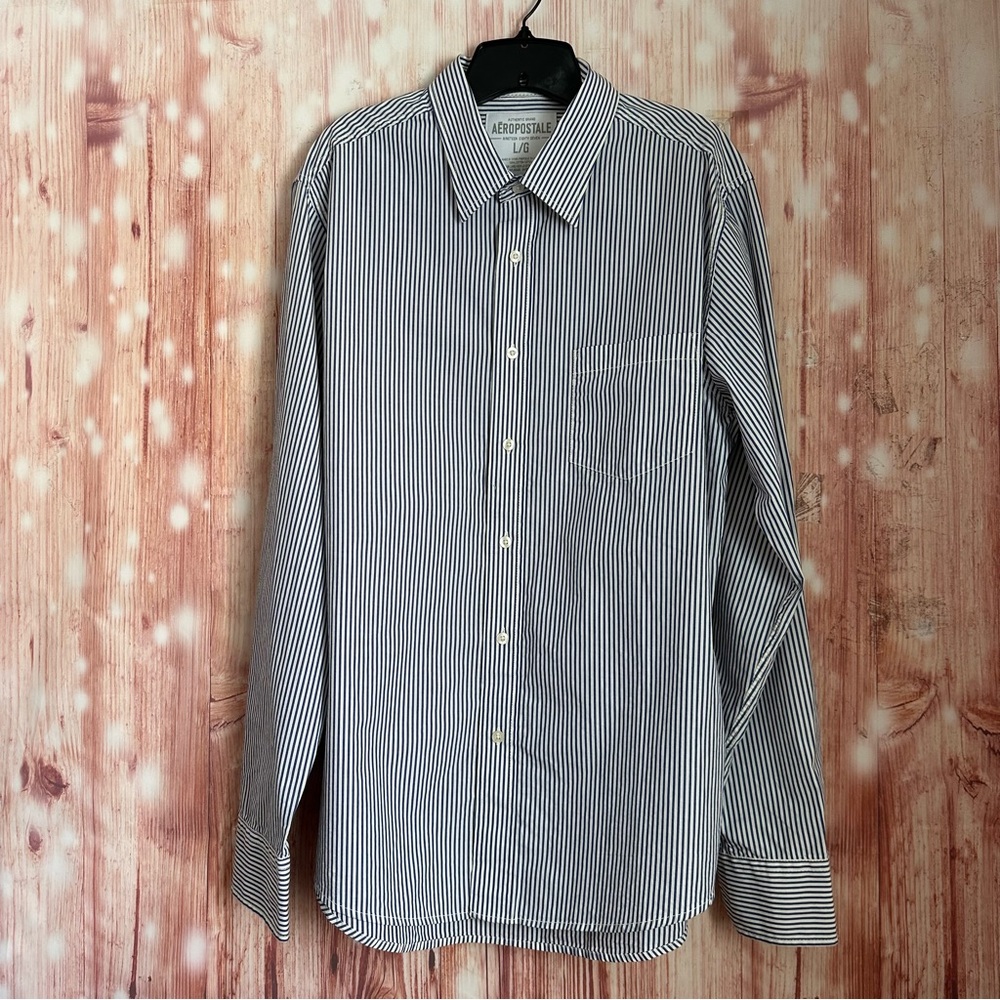Aeropostale Blue Stripe Button Front Long Sleeve Dress Shirt Size L